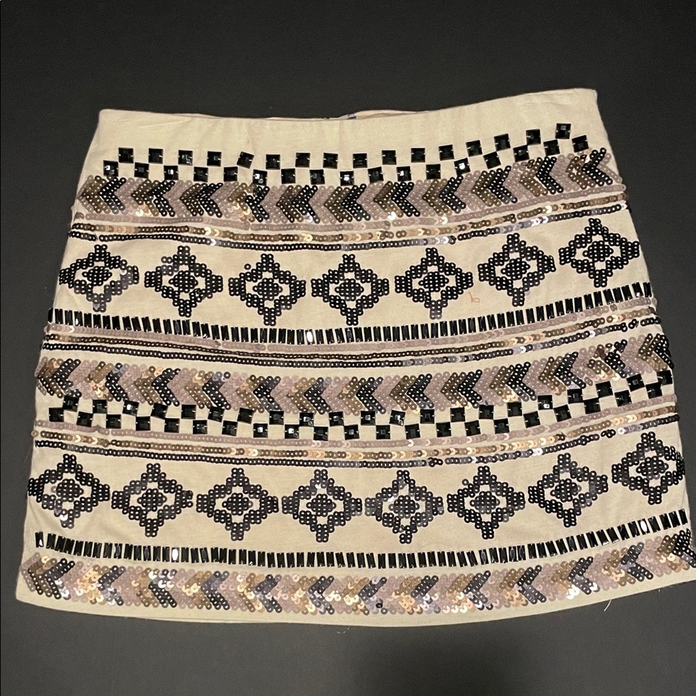Paper Crane Geometric Sequin Mini Skirt in Beige and Black